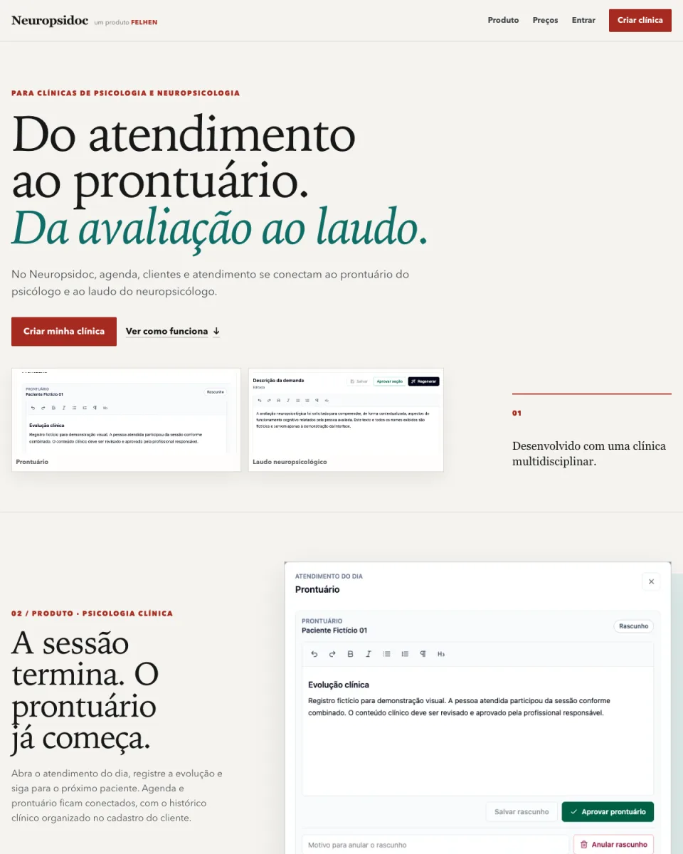 Página inicial do Neuropsidoc apresentada em um notebook e um celular